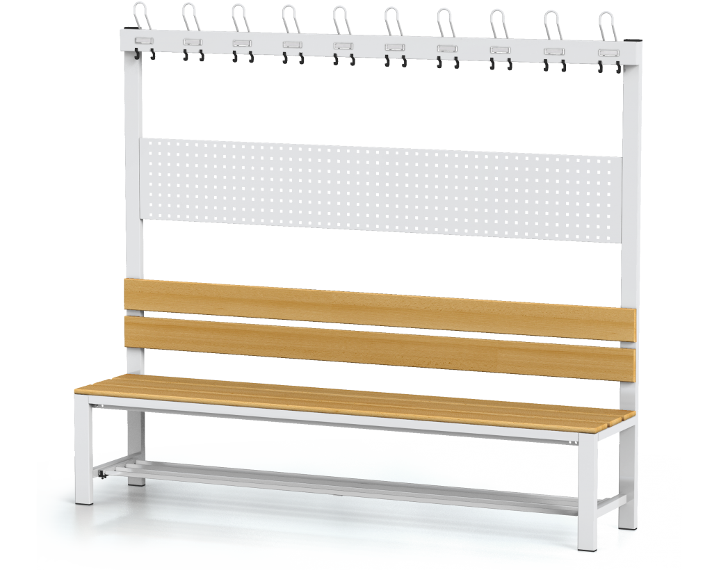 Benches with backrest and racks, beech sticks -  with a reclining grate 1800 x 2000 x 430